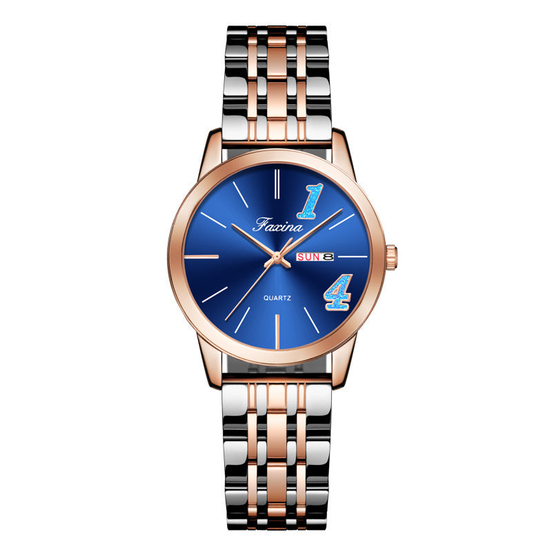 New Style for Life Couple 1314 Valentine's Day Fashion Waterproof Quartz Watch Steel Belt Watch Women's Male