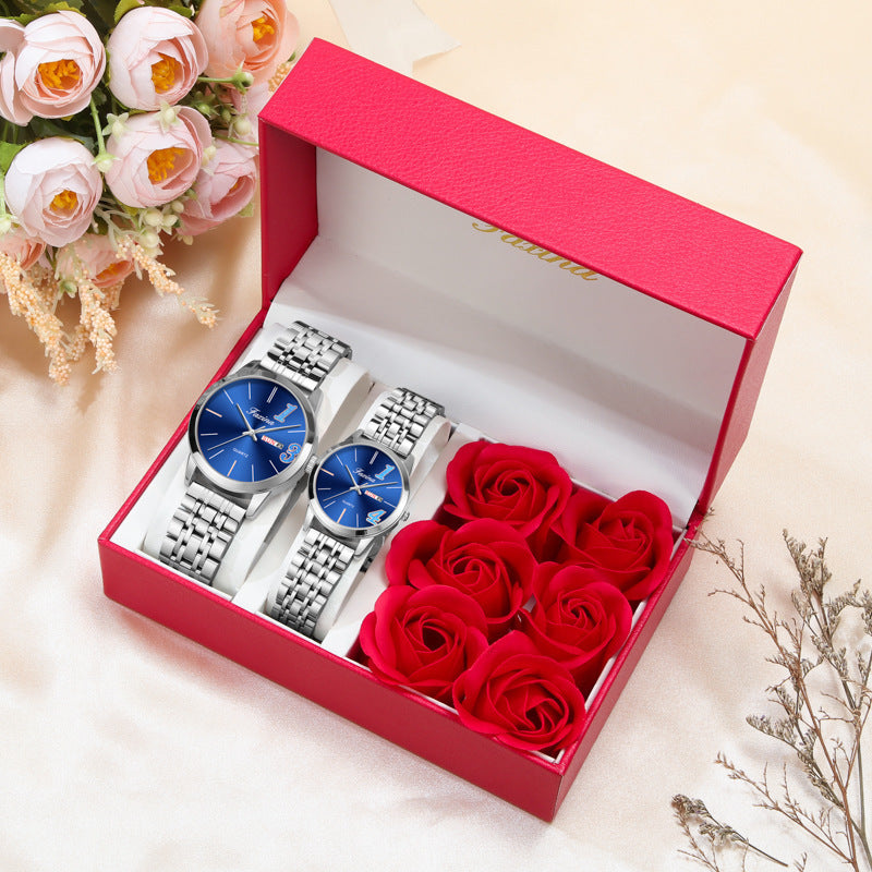 New Style for Life Couple 1314 Valentine's Day Fashion Waterproof Quartz Watch Steel Belt Watch Women's Male
